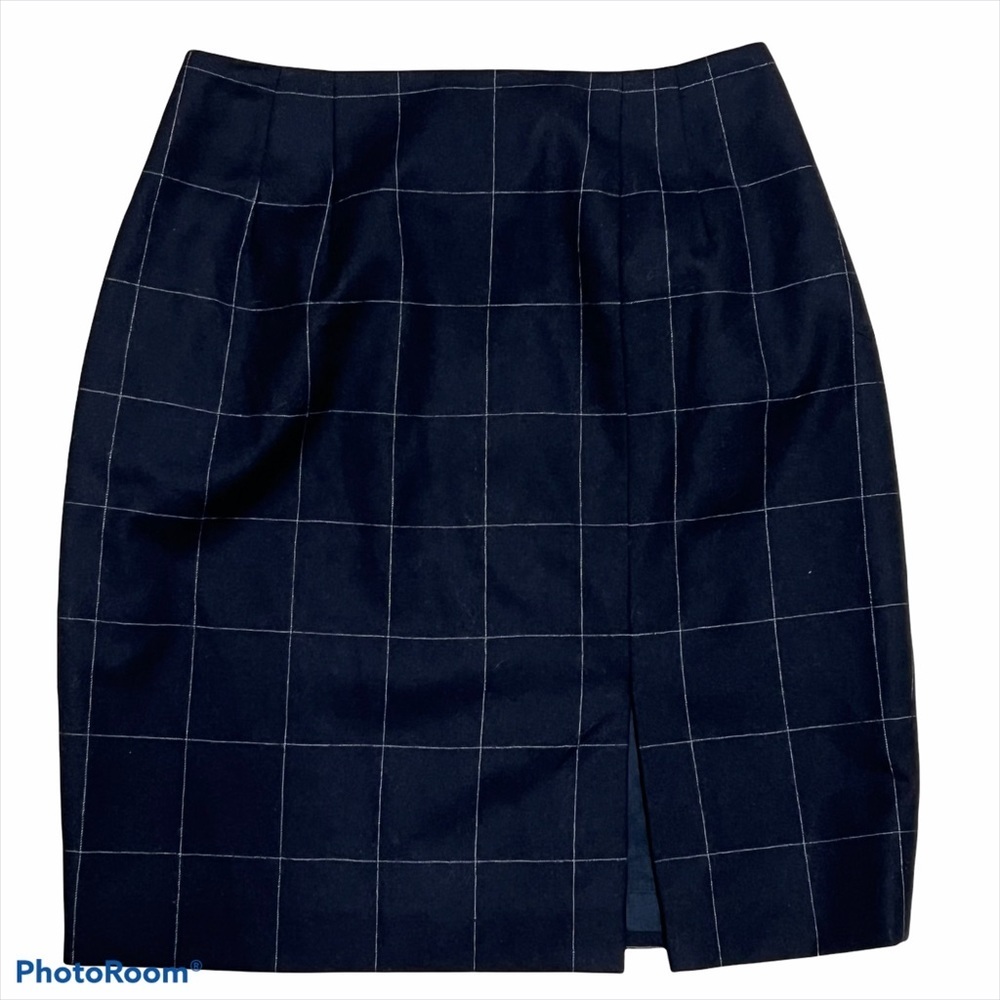 Embassy Row Pure Wool Black Windowpane Skirt